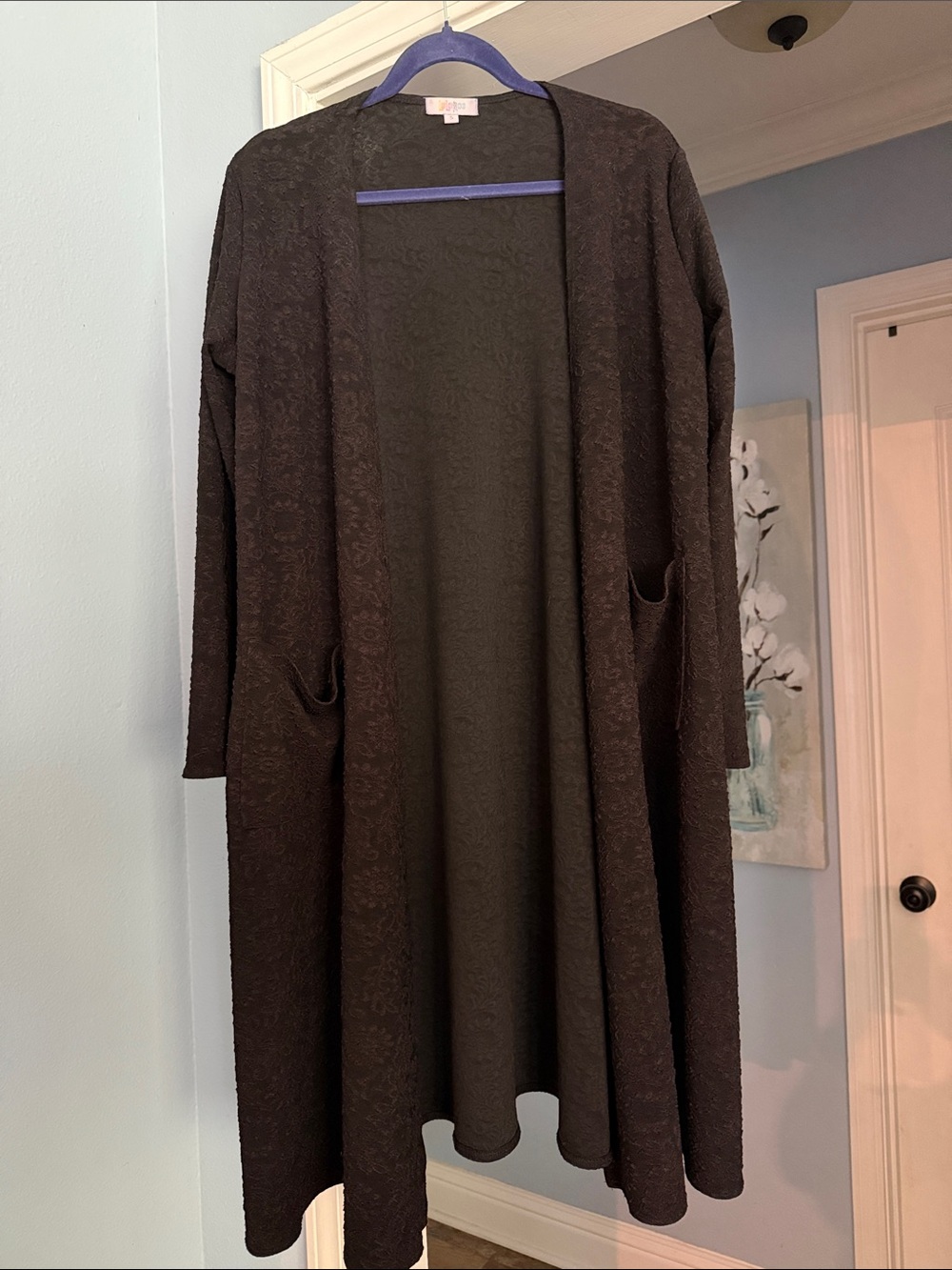 Long Open-Front Textured Black Women's Cardigan